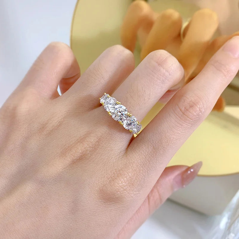 IOGOU-925 Sterling Anéis De Luxo De Prata Para As Mulheres, D Cor, Moissanite Certificado, 5 Pedras, Anéis De Aniversário Originais