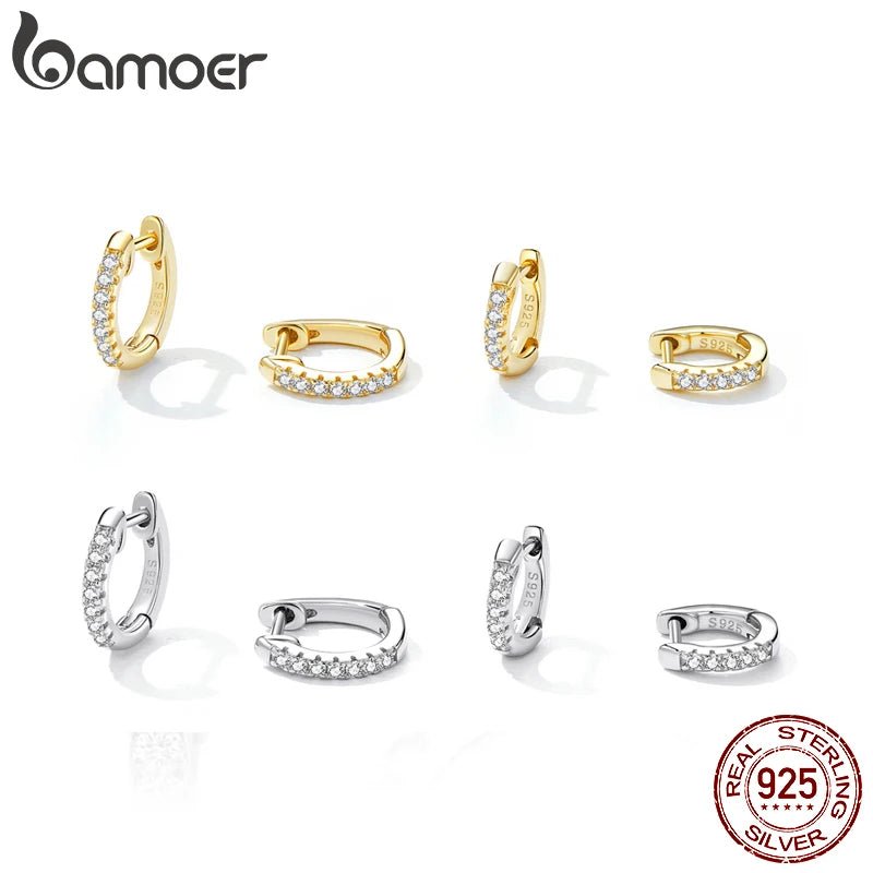 Bamoer 925 prata esterlina zircônia cúbica orelha punhos 18k banhado a ouro cartilagem hoop huggie brincos para mulheres jóias empilháveis