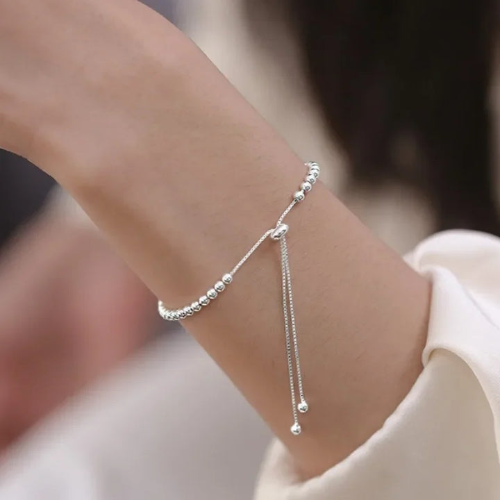 Luxo 925 prata esterlina contas redondas pulseiras para mulheres homens vintage simples ajustável corrente pulseiras festa de casamento jóias