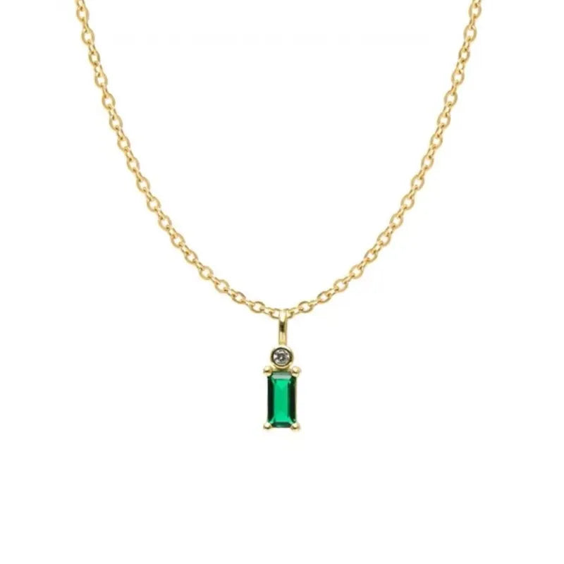 Colar retangular com pingente de zircônia verde para mulheres, estilo coreano, simples, dourado, prateado, corrente de clavícula, atacado