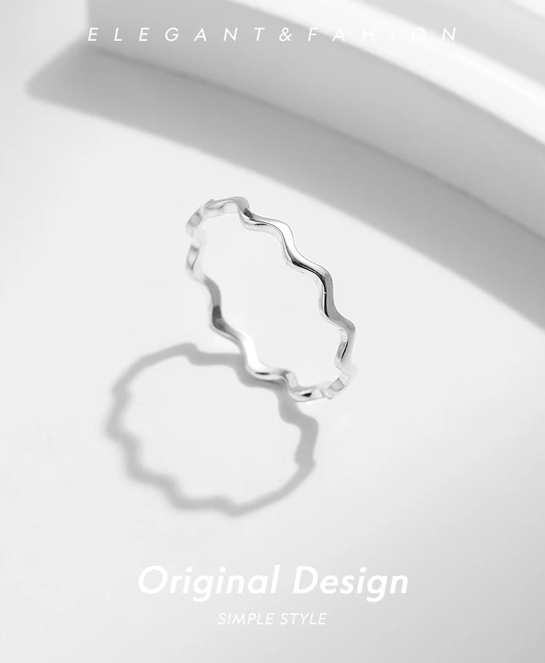 Modian 925 prata esterlina linha onda na moda anel de dedo fino simples empilhável requintado anéis para mulheres menina festa jóias presentes