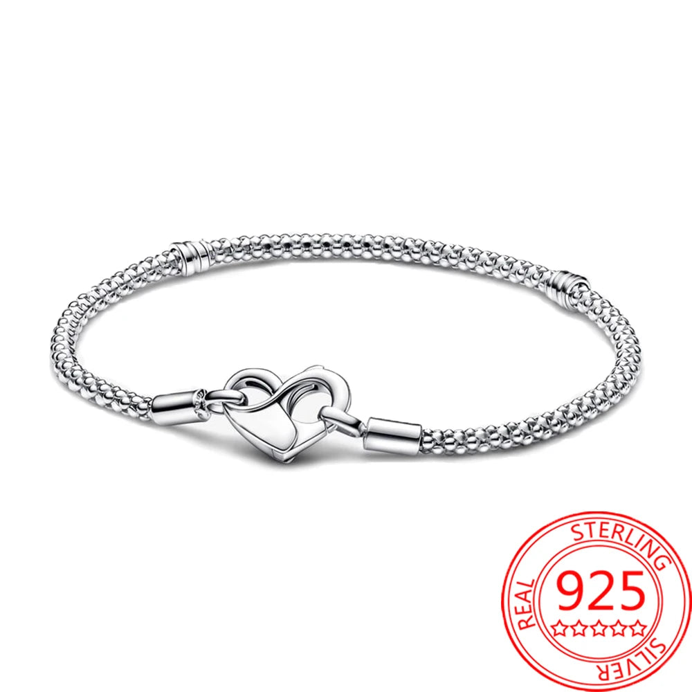 Clássico 925 prata esterlina rosas & corações & estrelas & fechaduras pulseira elegante diy pulseira básica