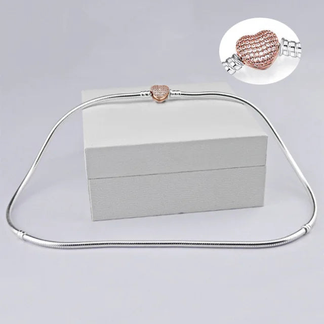 Coração amor 925 sterling silver cobra corrente colar seguro bola fecho contas encantos chocker colar para casamento feminino jóias diy