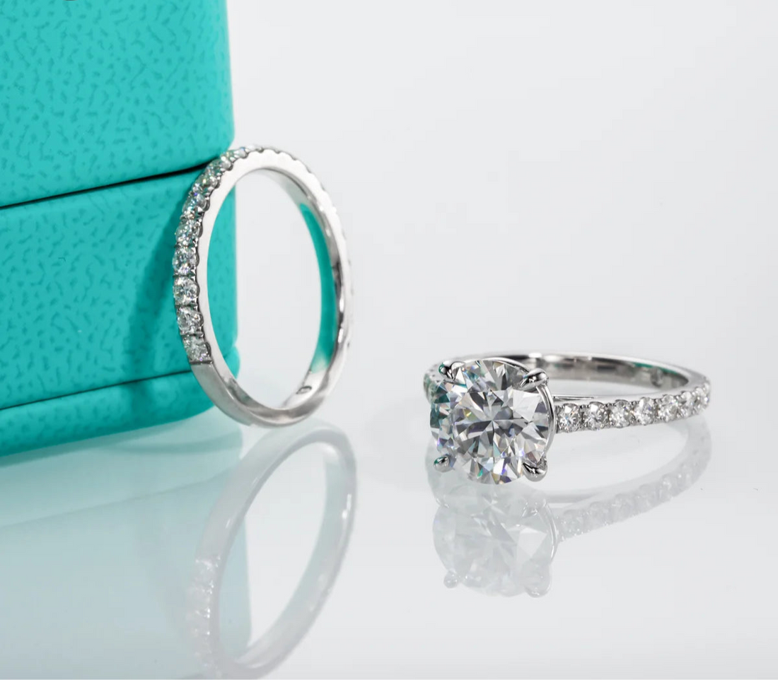 Anujewel 3ct d cor moissanite anel conjunto conjuntos de noiva banda de casamento anéis de noivado de prata com cer jóias femininas atacado