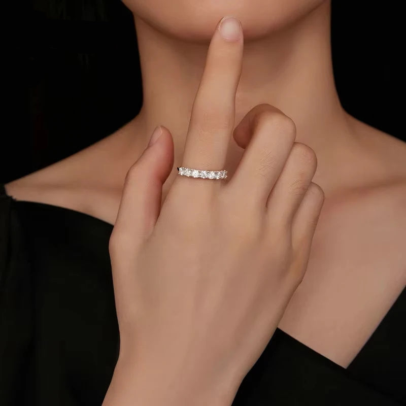 Bamoer 0.8ct d cor vvs1 ex redondo moissanite anel 925 prata esterlina eternidade anel feminino noivado casamento banda de luxo