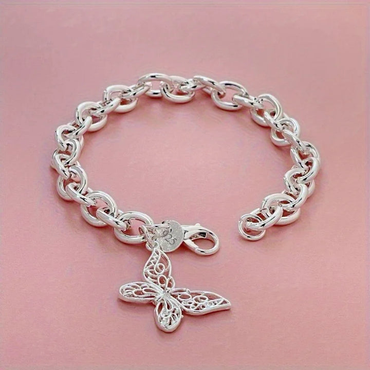 Bonito 925 prata esterlina borboleta pulseira para mulheres senhora homens diy novo popular original jóias de casamento presentes do dia dos namorados