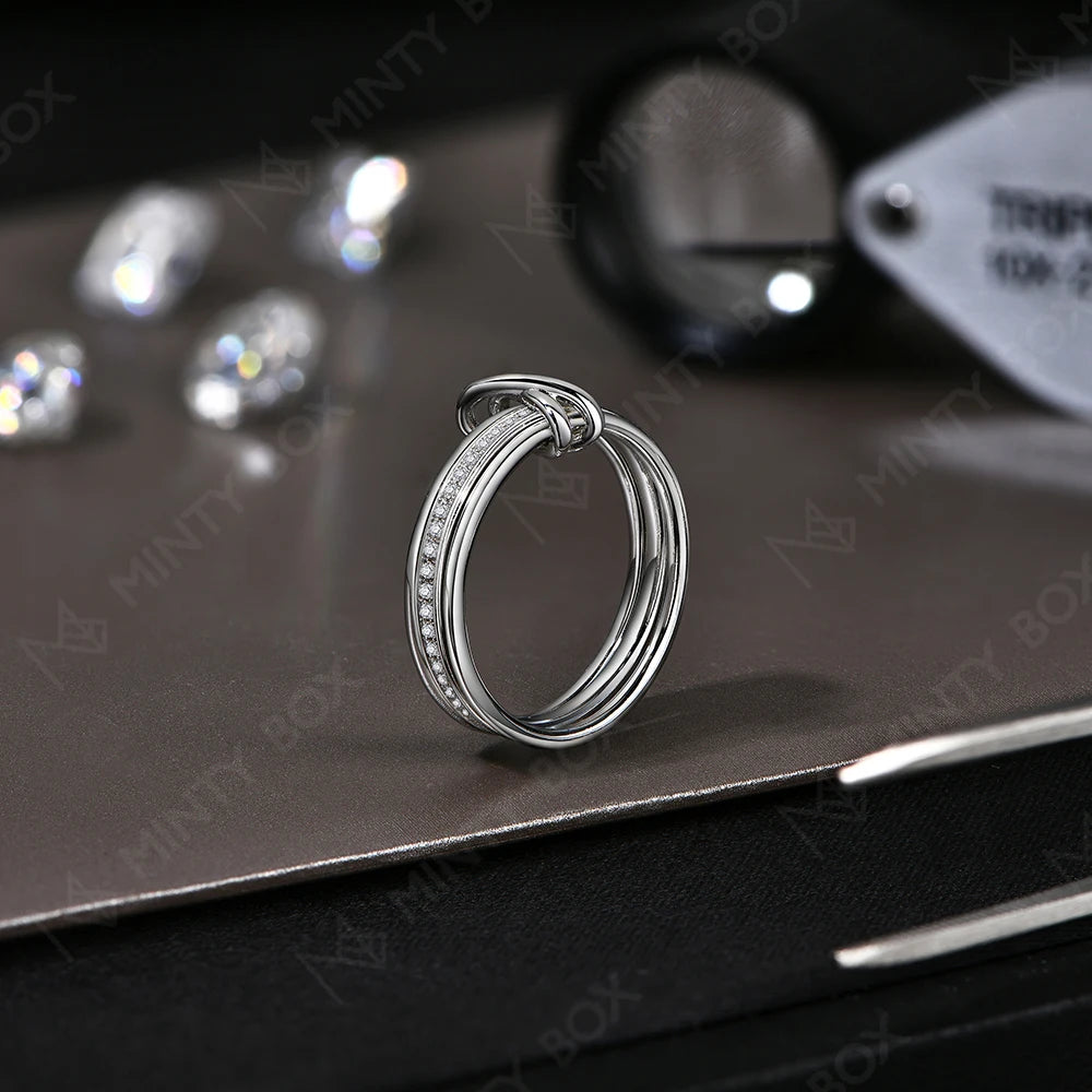 Mintybox s925 prata moissanite anel de noivado para mulher 1.0mm laboratório diamante três anéis móveis 18k banhado casamento jóias finas