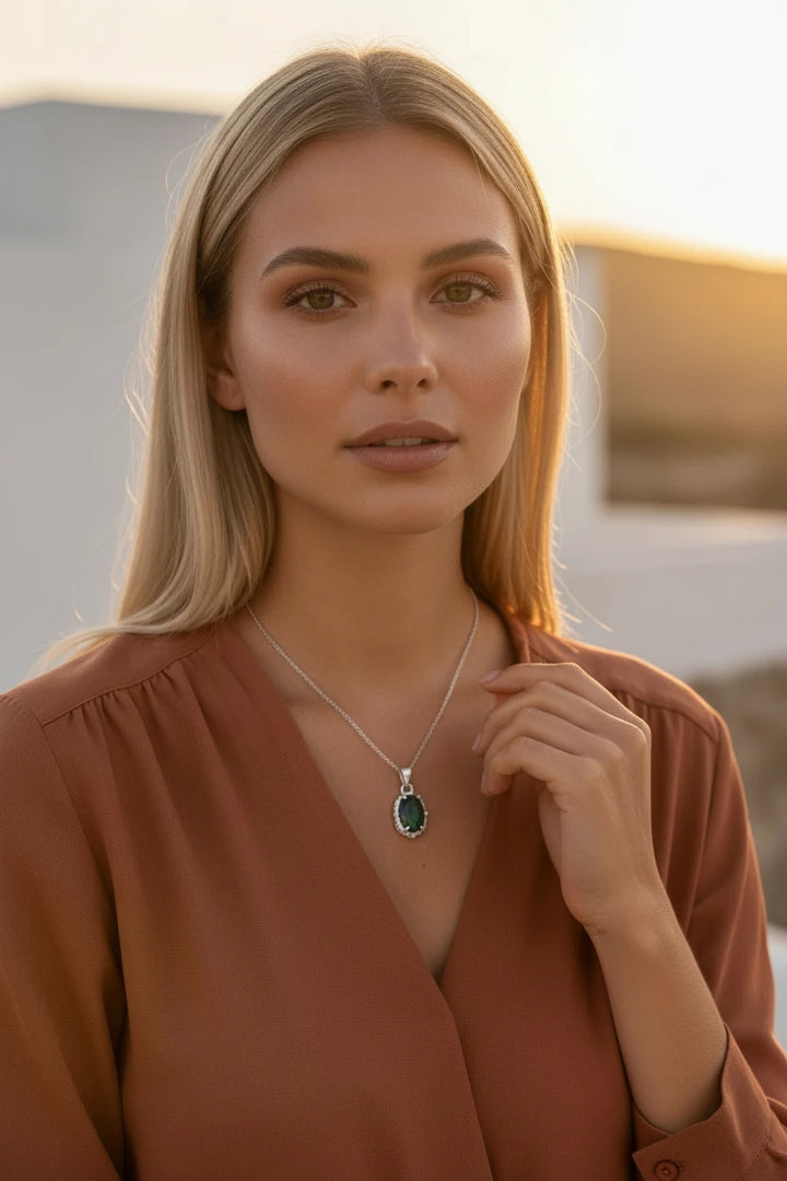 Colar de Luxo em Prata 925 com Zircônia Verde